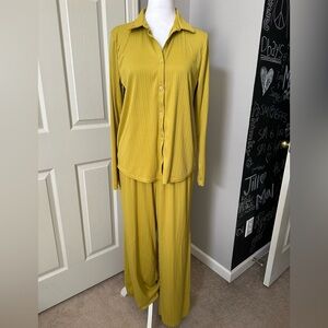 2 pc Lounge Outfit, pockets, chartreuse, Medium